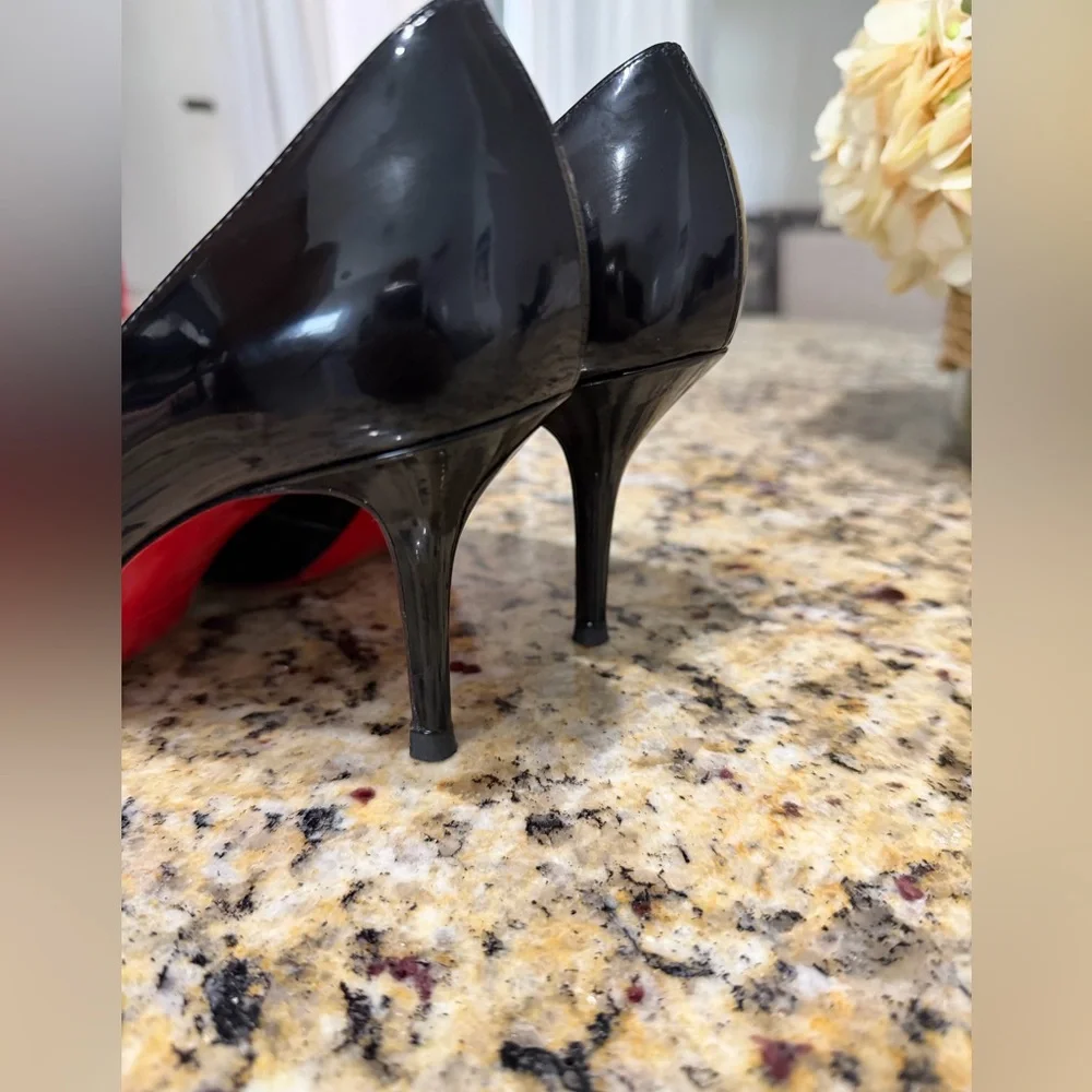 Christian Louboutin Black Patent Shelley 85 Peep Toe Pumps, Size 37